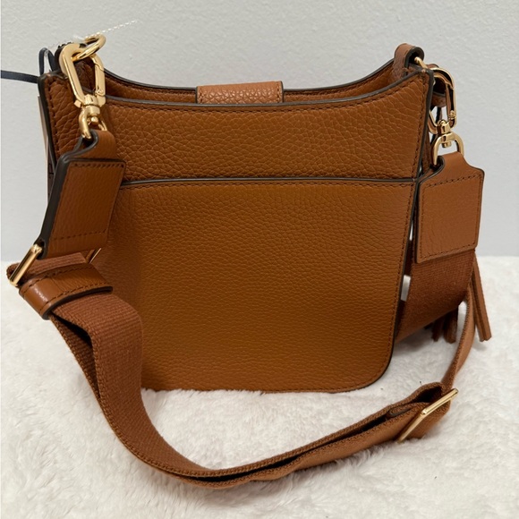 Tory Burch Mini Web Brown Pebbled Leather Crossbody Bag NWT - Picture 4 of 8